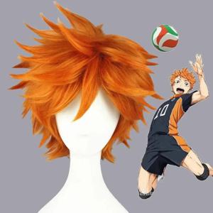 고품질 애니메이션 하이큐!! Shoyo Hinata Syouyou 코스프레 가발 짧은 오렌지 곱슬 내열성 합성 머리 가발