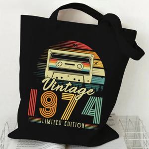 여성용 핸드백 빈티지 1974 캔버스 쇼핑백 1970~1979 지갑 및 핸드백 접이식 재사용 가능한 토트 백 여성용 숄더백