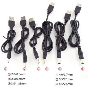 USB A 타입 수컷에서 DC 2.0 0.6 2.5 3.5 1.35 4.0 1.7 5.5 2.1 5.5 2.5mm 전원 공급 플러그 잭 타입 A 연장 케이블 커넥터 코드 D2