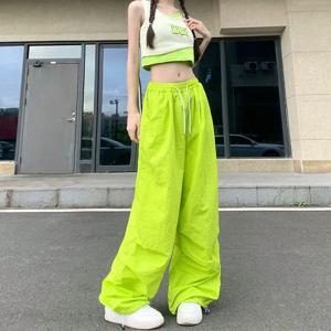 Rimocy 하이 웨스트 여름 카고 바지 여성 streetwear drawstring 얇은 낙하산 바지 여성 솔리드 컬러 와이드 레그 y2k 바지