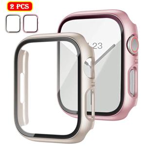 2팩 강화 유리 + Apple Watch 케이스용 커버 44mm 40mm 42mm 41mm 45mm PC 범퍼 화면 보호기 iWatch 시리즈 9 8 7 6 5 3 se