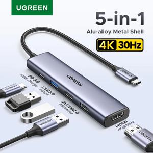 UGREEN USB 허브 5-in-1 타입-C to 4K HDMI PD100W USB3.0 허브 멀티포트 어댑터 노트북 맥북 아이패드 프로 삼성 델 HP 레노버용