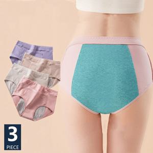3 개/대 여성 월경 팬티 생리 바지 누출 방지 속옷 숙녀 기간 팬티 높은 허리 코튼 팬티