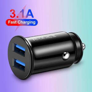 3.1A 미니 2 포트 USB 차량용 충전기 Xiaomi 용 Samsung 용 iPhone 용 고속 충전 유형 C PD 자동 충전기 어댑터