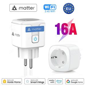 16A Matter EU WiFi 스마트 소켓 가전 미니 스마트 플러그 어댑터 APP 제어 타이머는 HomeKit Siri Alexa Google과 함께 작동합니다.