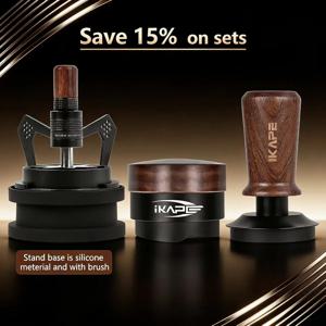 IKAPE 로터리 WDT 툴, 바리스타용 에스프레소 교반기 분배 도구, 0.4MM 10개 바늘 에스프레소 커피 교반기(브러쉬 스탠드 포함)