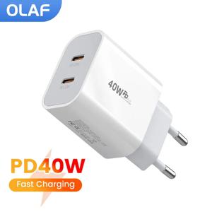 PD 40W 유형 C 충전기 듀얼 USB C 휴대 ​​전화 충전기 EU/UK/US 플러그 iPhone 용 고속 충전 어댑터 Xiaomi Samsung Huawei Phone
