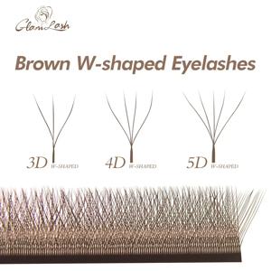 GLAMLASH 브라운 3D 4D 5D 속눈썹 C/D/L/LU/M 미리 만들어진 볼륨 팬 W 스타일 속눈썹 확장 메이크업 도구