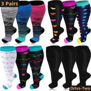 3 쌍 2XL-7XL 플러스 사이즈 압축 남성 양말 20-30 mmHg 와이드 송아지 순환 지원을위한 초대형 무릎 높은 비행 양말