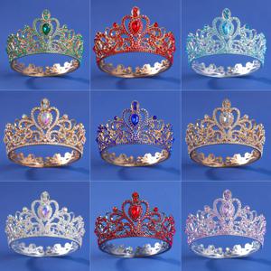 바로크 라운드 Diadem 로얄 퀸 킹 티아라와 크라운 신부 웨딩 드레스 크라운 쥬얼리 액세서리
