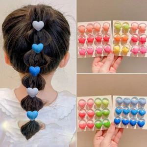 12PCS 사랑스러운 캔디 컬러 하트 모양의 소녀 탄성 헤어 밴드 공주 헤어 액세서리 어린이 헤어 넥타이 아기 모자를 쓰고 있죠