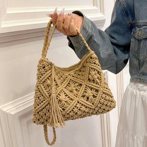 패션 짠 중공 어깨 가방 짚 여름 Crossbody 해변 여행 핸드백 여성 가방 여성 메신저 가방 2024
