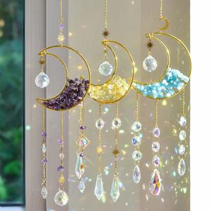 문 Suncatcher 크리스탈 바람 차임 골드 문 금속 교수형 펜던트 다이아몬드 레인보우 태양 포수 창 자동차 매달려 정원 장식