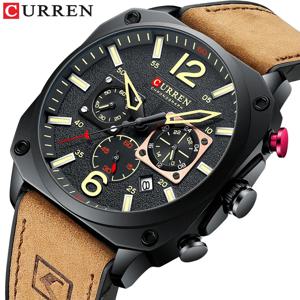 CURREN 남성용 빈티지 스퀘어 크로노그래프 시계 44mm 레트로 스포츠 쿼츠 손목시계 캐주얼 비즈니스 밀리터리 스타일 그를 위한 선물