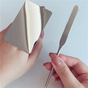 2PC 스테인리스 스틸 팔레트 트레이 로드 세트 스패출라 토너 메이크업 믹싱 스틱 파운데이션 크림 믹싱 화장품 메이크업 도구