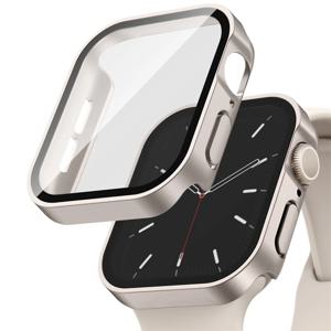 Apple Watch 케이스 시리즈 용 유리 + 커버 9 8 7 6 5 4 se 44mm 40m 41mm 45mm 직선형 가장자리 화면 보호기 apple watch 액세서리