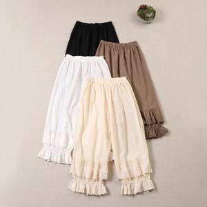 일본 달콤한 모리 걸 레이스 프릴 넓은 다리 바지 여성 여름 탄성 허리 캐주얼 느슨한 얇은 면화 바지 Uderpants