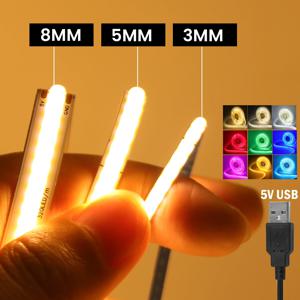 5V USB COB Led 스트립 빛 320 Led/M 화이트/레드/그린/블루/아이스 블루/핑크 PCB 3MM 5MM 8MM 유연한 리본 밤 램프 TV 백라이트