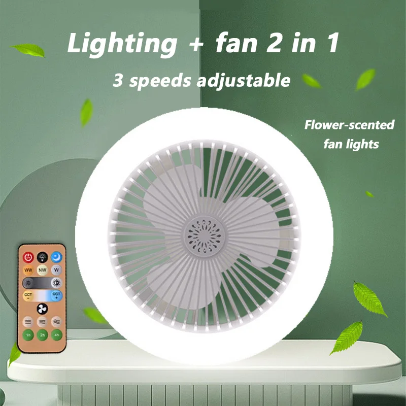 에너지 절약 리모컨 천장 선풍기 램프, 무한 조도 조절, E27 베이스 하단 소음, 음소거 LED 장식 조명, 85-265V, 2 in 1