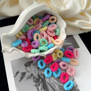 50 개/몫 캔디 컬러 어린이 솔리드 탄성 헤어 밴드 아기 소녀 Scrunchie 고무 밴드 스위트 키즈 헤어 액세서리