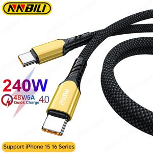 NNBILI 240W USB-C 케이블, QC4.0 지원, 맥북, 삼성, 아이폰 18, 17에 호환, USB-C to C PD 케이블, 48V 5A 고속 충전, Type-C 케이블