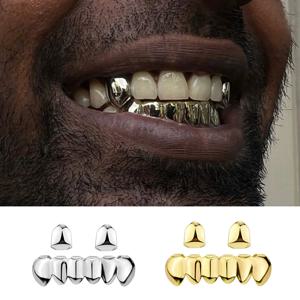 YOUNGX DIY 골드 실버 색상 2/6 치아 Grillz 힙합 광택 치아 모자 여성용 남성용 할로윈 코스프레 쥬얼리 선물