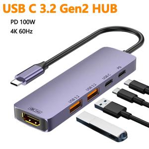 10Gbps USB C 허브 4K 60Hz 유형 C-HDMI 호환 PD 100W USB 분배기 어댑터(iPhone 15 Macbook Air Pro Samsung S23 24 Dex)