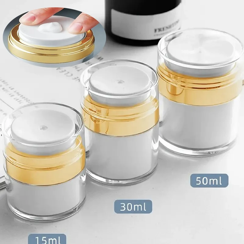 15/30/50ml 빈 에어리스 펌프 항아리 리필 가능 크림 항아리 진공 병 휴대용 크림 및 로션 화장품 용기 (펌프 포함)