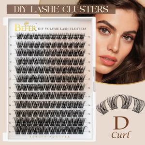 BEFER 클러스터 래쉬 D 컬 DIY 속눈썹 연장 망가 래쉬 클러스터 풍성한 볼륨 개별 자연스러운 인조 속눈썹 클러스터