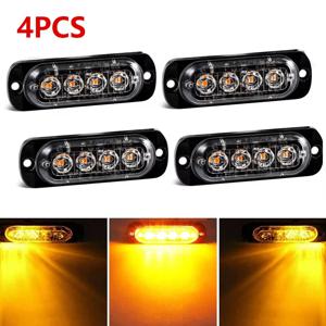 자동차 경고등, 12V 24V 4LED 비상 깜박이 그릴 스트로브 라이트, 자동차 트럭 트레일러 비콘 램프, LED 앰버 사이드 라이트, 4 개