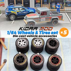 1/64 KicarMod 14mm 모든 지형용 휠 프린트 캐릭터 고무 타이어 다이캐스트 모델 자동차 취미 개조 부품 5세트/팩