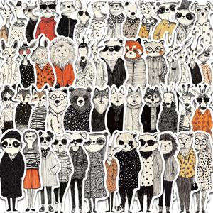 50PCS 레트로 패션 동물 클립 아트 스티커 만화 풍경 선물 수하물 아트 그림 카페 노트북 스케이트 보드 접착 스티커