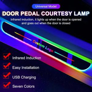 새로운 사용자 정의 자동차 도어 임계 값 씰 스트립 라이트 로고 램프 무료 배선 LED RGB 환영 스커프 플레이트 장식 페달 라이트