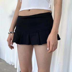로우 허리 미니 스커트 Y2K 블랙 로우 라이즈 플리츠 스커트 (Bulit-in 반바지 포함) 마이크로 미니 스커트 여성 십대 소녀 스위트 의상