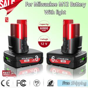 M12 도구 충전기 용 라이트 충전식 밀워키 M12 배터리 용 새 6.0Ah 12V 48-11-2402 48-11-2411 48-11-2401MIL-12A-LI