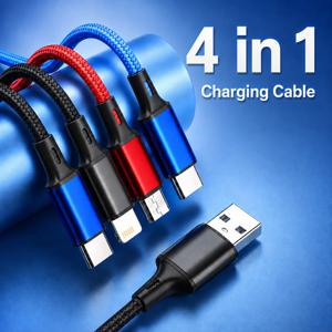 4 in 1 멀티 충전 케이블 3A 고속 충전 나일론 편조 USB 케이블 타입 C 마이크로 라이트닝 아이폰 삼성 화웨이 안드로이드용