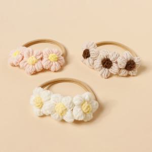 나일론 아기 머리띠 소녀 수제 크로 셰 뜨개질 해바라기 터번 어린이 탄성 Hairbands 신생아를위한 모직 아이 헤어 액세서리