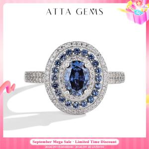 ATTAGEMS 블루 모이사나이트 여성 반지 타원형 컷 1.0CT 실제 S925 스털링 실버 주얼리 결혼식 약혼 반지 인증서 포함