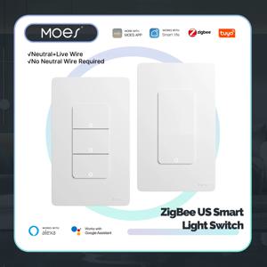 MOES Tuya Zigbee 스마트 스위치 미국 버전 1-4 Gang Outgoing Ground Neutral Wire App 원격 제어 Alexa Google 홈과 함께 작동