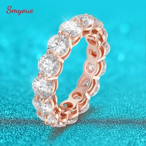Smyoue 3/3.5/5mm 로즈 골드 컬러 여성용 모이사나이트 반지 반짝이는 웨딩 링 925 스털링 실버 클래식 주얼리 밴드