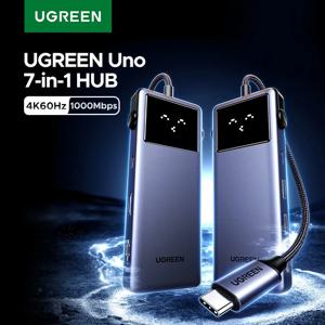 UGREEN Uno USB C 허브 타입-C to 4K60Hz 2K120Hz HDMI 1000Mbps RJ45 PD100W USB-A/C 3.0 스플리터 (노트북 맥북 HP 델 도킹용)