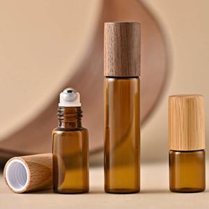 3ml 5ml 10ml 앰버/투명 유리 롤온 병, 천연 대나무 나무 캡 샘플 롤러볼 바이알, 에센셜 오일/향수 리필용
