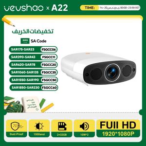 VEVSHAO A22 풀 HD 1080P 프로젝터, 4K 1000ANSI 안드로이드 와이파이 자동 초점, 사무실 회의 비디오용 홈 시어터 프로젝터, 10W * 2