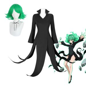 One Punch Man 테러의 토네이도 Senritsu No Tatsumaki 코스프레 의상 가발 검은 드레스 여자 여자 의상 할로윈 성인 세트