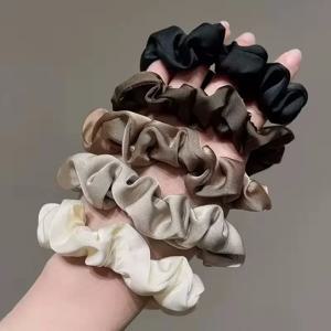 3/4/5 PCS 탄성 밴드 우아한 솔리드 컬러 새틴 Pleated Scrunchies 여자 강한 포니 테일 헤어 넥타이 액세서리 도매