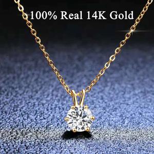 여자 목 체인 100% 진짜 14k 골드 Moissanite 다이아몬드 펜던트 목걸이 여자 결혼 약혼 발렌타인 선물 쥬얼리