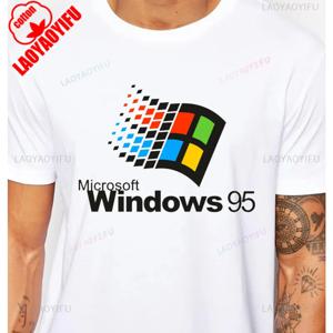 Windows 95 그래픽 재미 있은 컴퓨터 시스템 Tshirt 빈티지 90s 80s 프로그래머 농담 Meme 남자 T 셔츠 코튼 반팔 Y2k 티셔츠