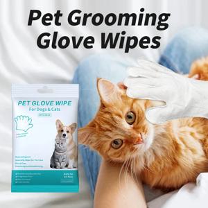 새로운 6PCS 애완 동물 워시 프리 장갑 고양이 목욕 탈취제 물티슈 일회용 청소 드라이 클리닝 개 물티슈 부드럽고 편리한 장갑