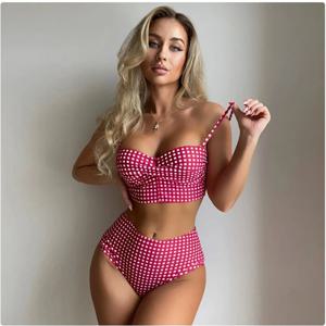 2025 새로운 섹시한 투피스 비키니 세트 여성 격자 무늬 수영복 슬링 백 레스 수영복 꽉 모여 Beachwear 브라질 수영복