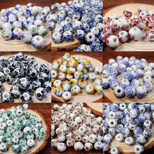 50 개/몫 10mm 라운드 세라믹 비즈 다채로운 꽃 패턴 DIY 매력 팔찌 목걸이 액세서리에 대 한 느슨한 스페이서 비즈